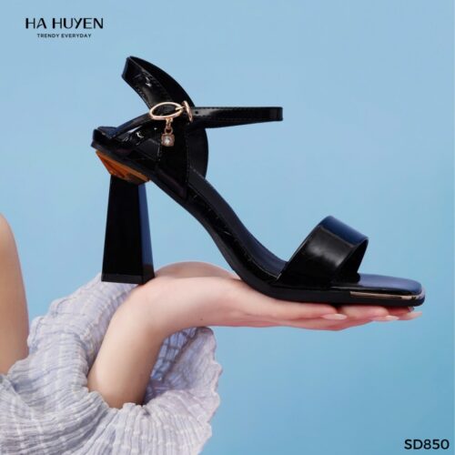 Sandals trơn quai ngang mũi kim loại 7cm - SD850 - Ảnh 4