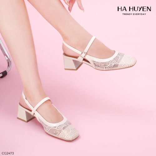 Cao gót ren lá quai ngang 5cm - CG2473 - Ảnh 2