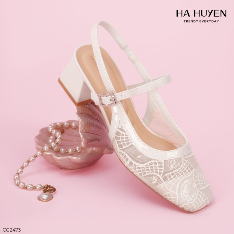 Cao gót ren lá quai ngang 5cm - CG2473 - Ảnh 3