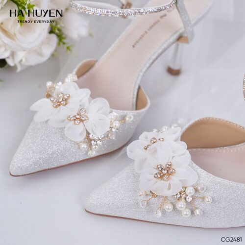 Cao gót nhũ đính hoa lụa 8cm - CG2481 - Ảnh 2