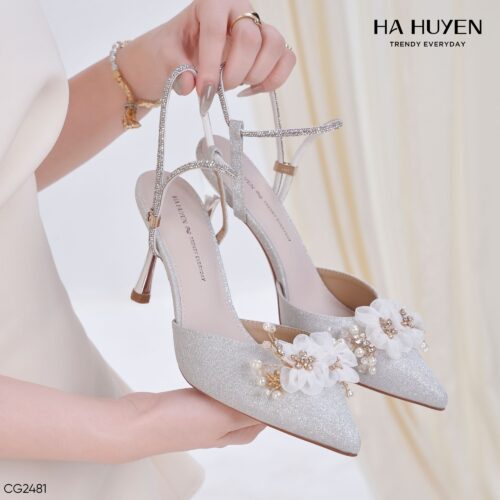 Cao gót nhũ đính hoa lụa 8cm - CG2481