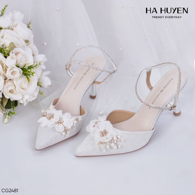 Cao gót nhũ đính hoa lụa 8cm - CG2481 - Ảnh 4
