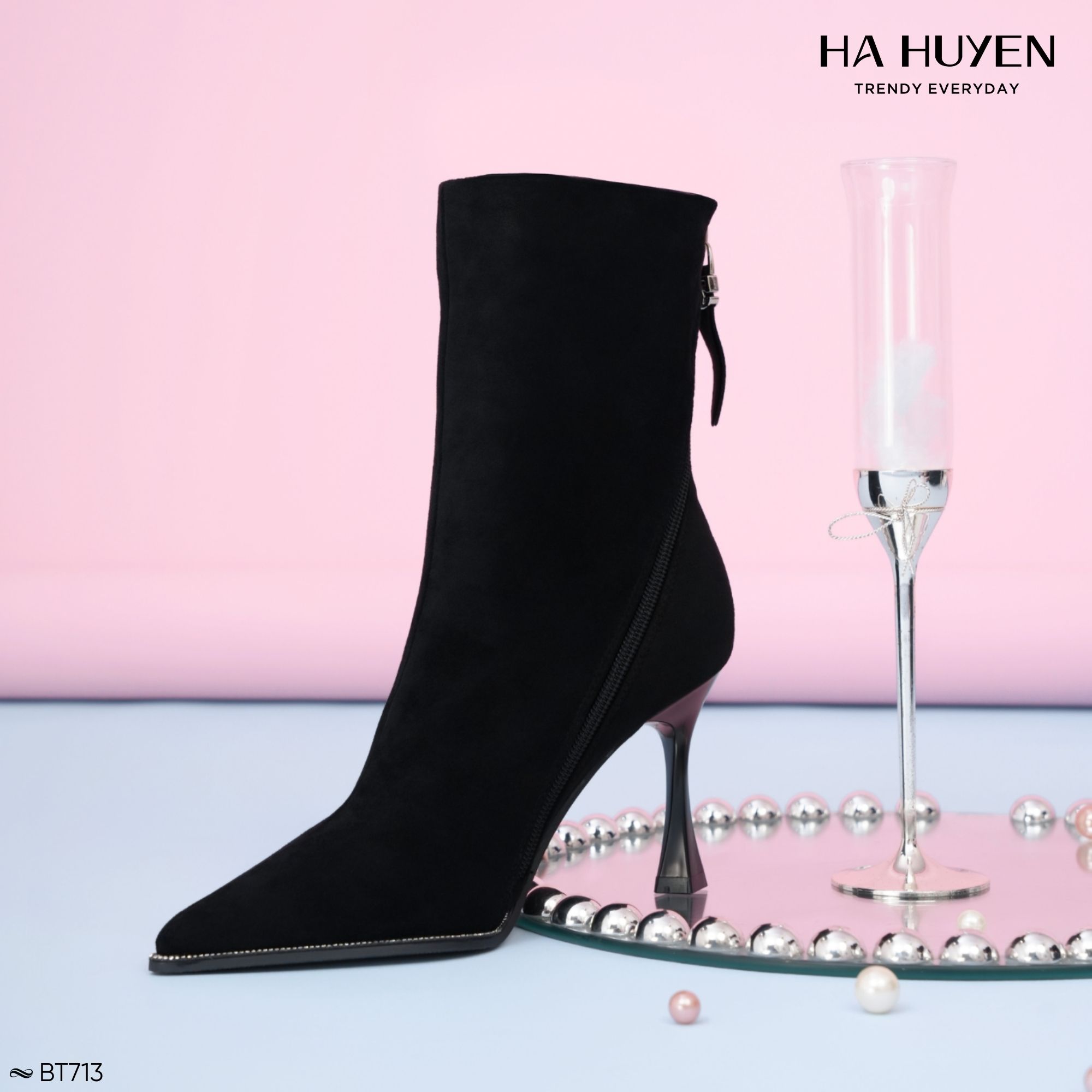 BT713 Boots nỉ da lộn 9cm - BT713 - Ảnh 1