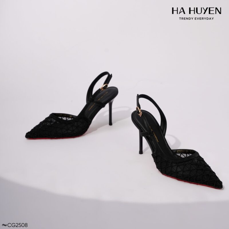 Cao gót lưới viền da quai hậu 8.5cm - CG2508 - Ảnh 4