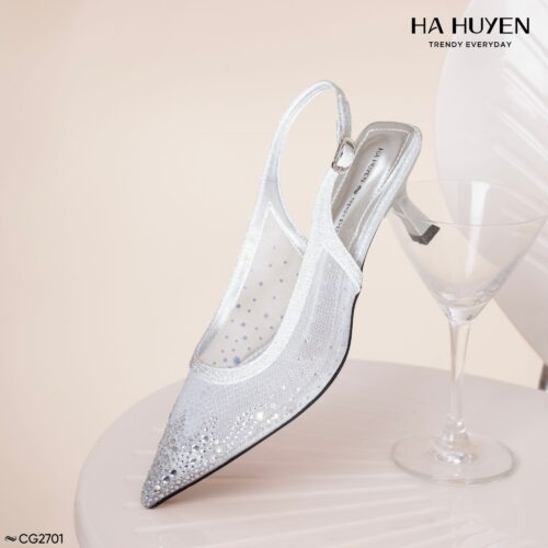 Cao gót mũi nhọn lưới đính đa 6cm - CG2701
