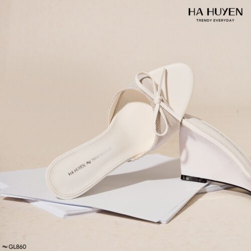 Guốc lê kẻ caro nơ nhí 8cm - GL860