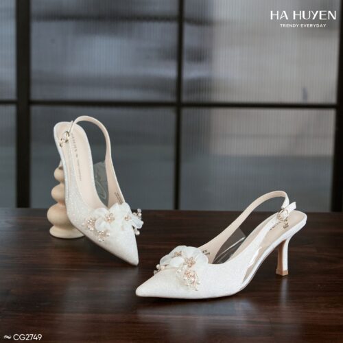 Cao gót nhũ nơ hoa lụa 7cm - CG2749